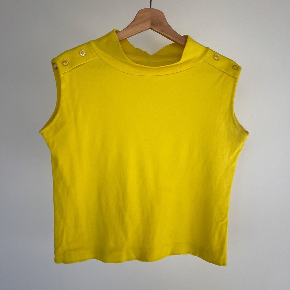 Vintage 80's Lemon Yellow Cropped Mock Neck Tank Top / Jane Colby / L/XL